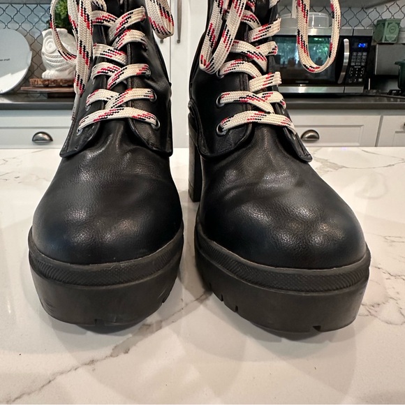 Rouge Helium Womens Regal Platform Lace Up Combat Boots Size 8 Black Side Zip - Picture 7 of 16